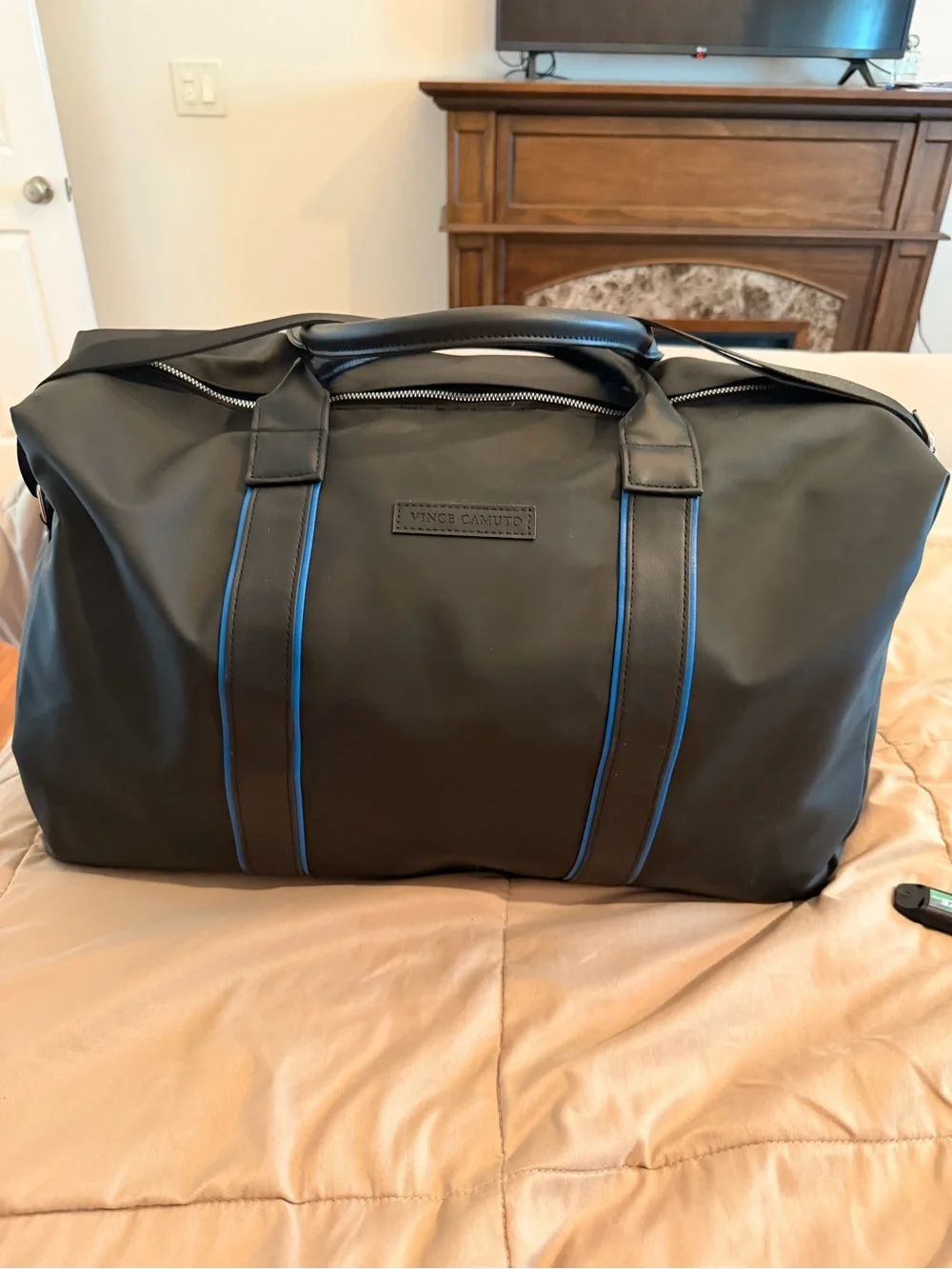 Vince Camuto Black Duffel Bag with Blue Trim
